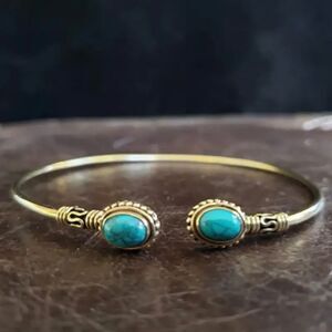 Bohemian Open Cuff  Turquoise Bangle Bracelet Silver and Gold Pated